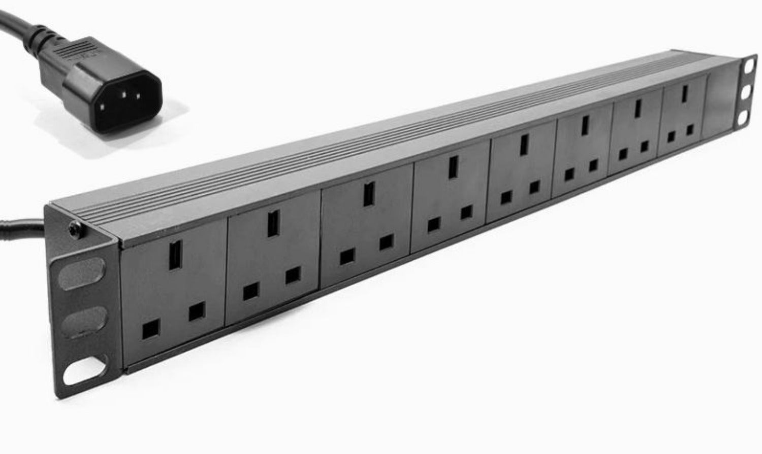 8 Way Horizontal IEC13 10A Switched PDU > UK Plug With Surge Protection Pdu 8ws H Sp Iec Uk