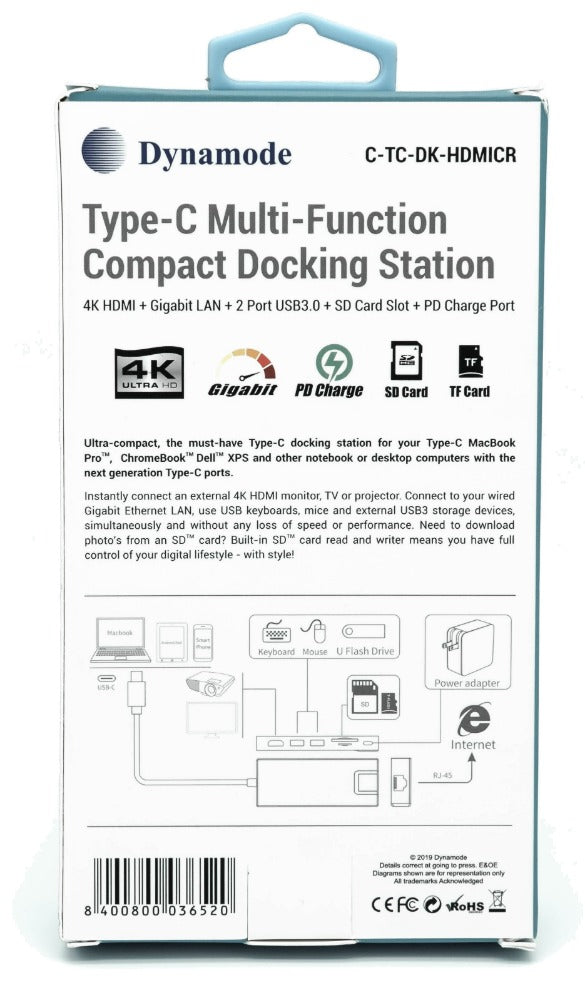 HDMI 4K, card reader, Gigabit, and USB3 docking station for Type-C laptops