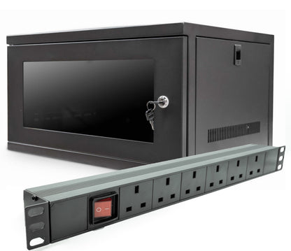 Wall Mount Data Cabinet | 6U 400mm + 6 Way 19" PDU Bundle