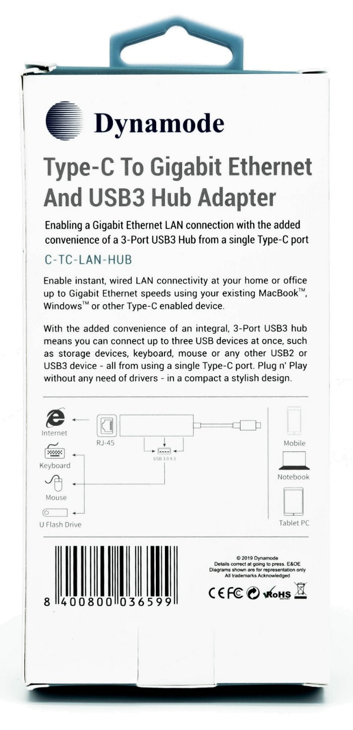 Plug-and-play Gigabit LAN and USB3 Hub solution for Type-C