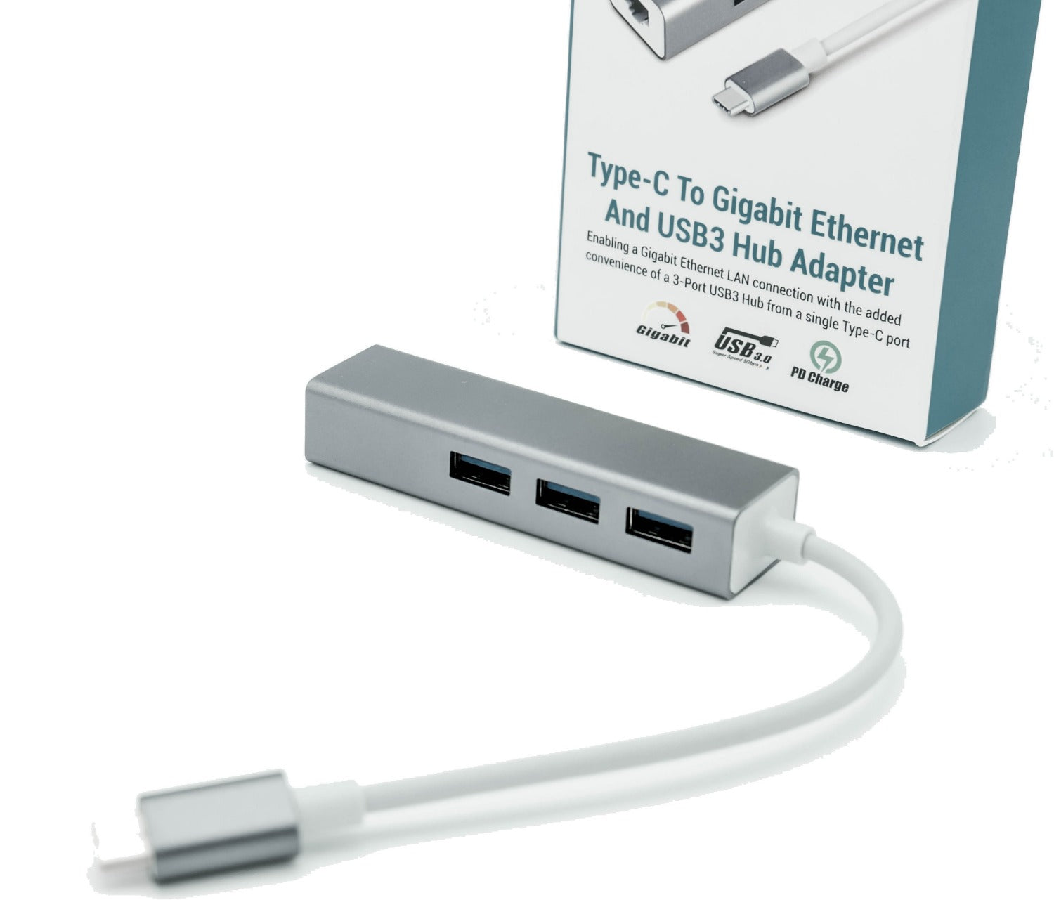 Gigabit LAN and USB3 hub adapter for Type-C devices