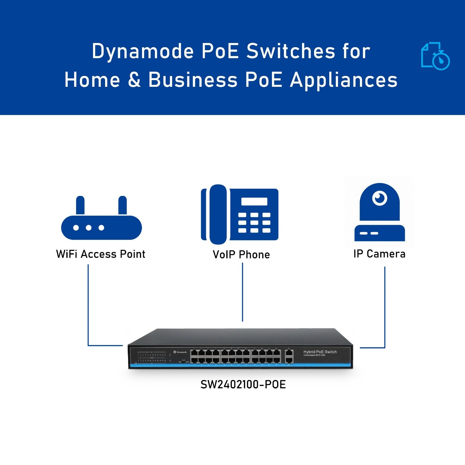 Dynamode System Dynamode SW2402100-POE: 24 Port Fast Ethernet Rackmount PoE Switch with ...